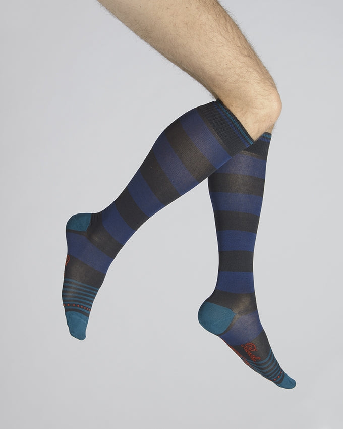 Chaussettes Hautes Grosses Rayures Bleu Et Gris BLEU-BLEU NORVEGE