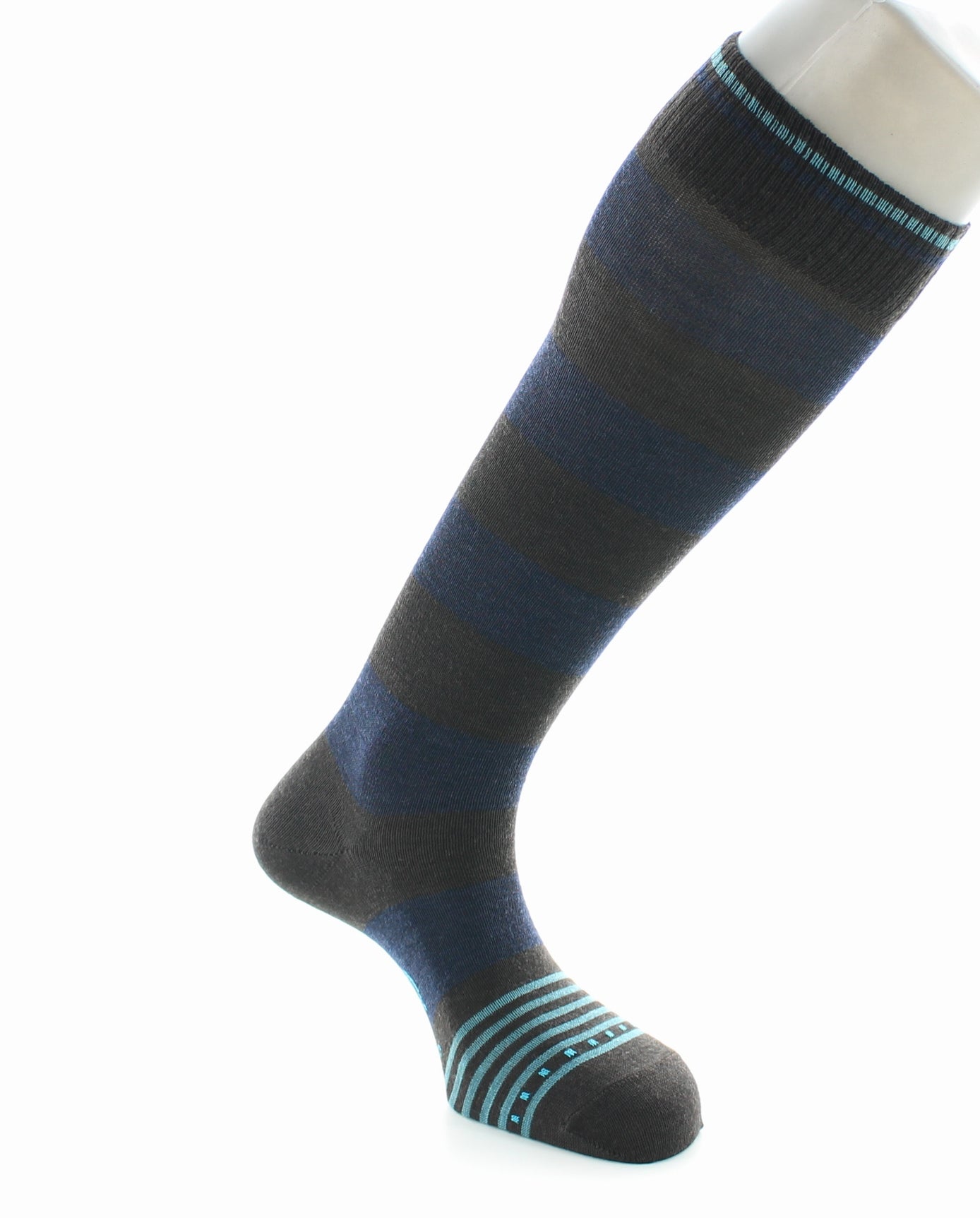 Chaussettes Hautes Grosses Rayures Marine Et Chocolat BLEU MARINE-CIEL