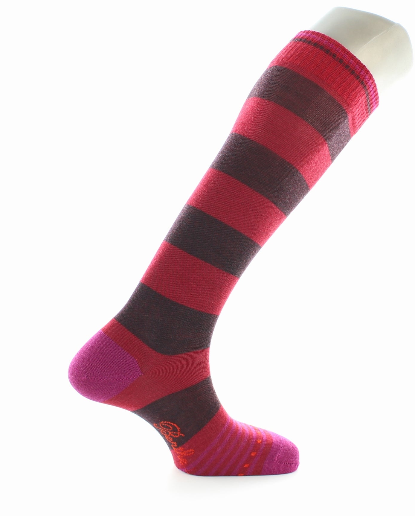 Chaussettes Hautes Grosses Rayures Rouge Et Bordeaux BORDEAUX-ROUGE