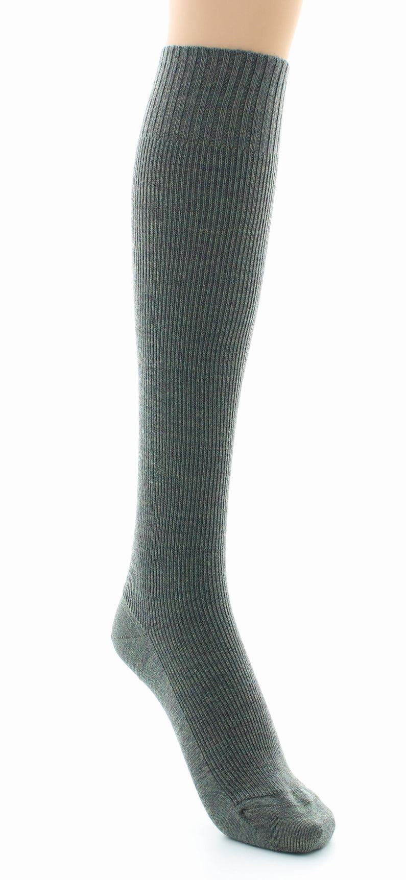 Chaussettes hautes mixtes à côtes Confort en laine peignée KAKI CHINE