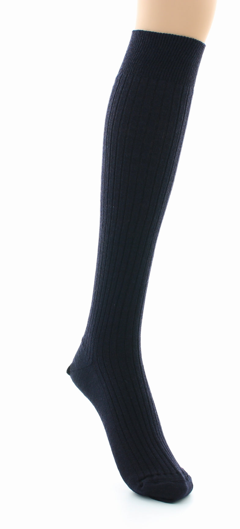 Chaussettes hautes mixtes à côtes derby en laine vierge mélangée MARINE