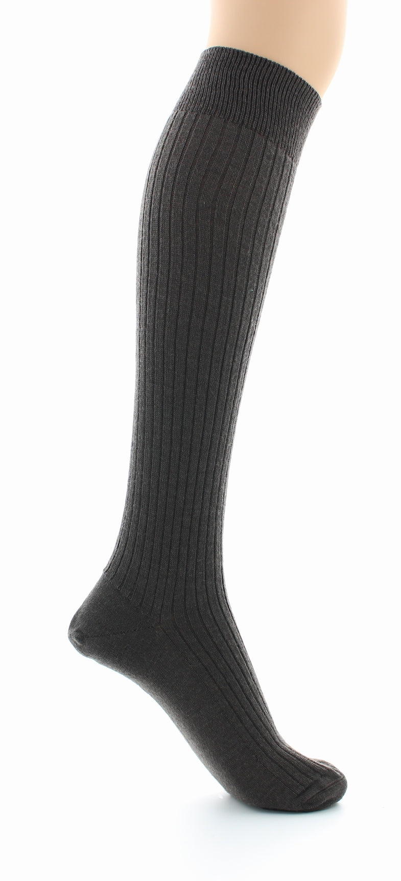 Chaussettes hautes mixtes à côtes derby en laine vierge mélangée MARRON