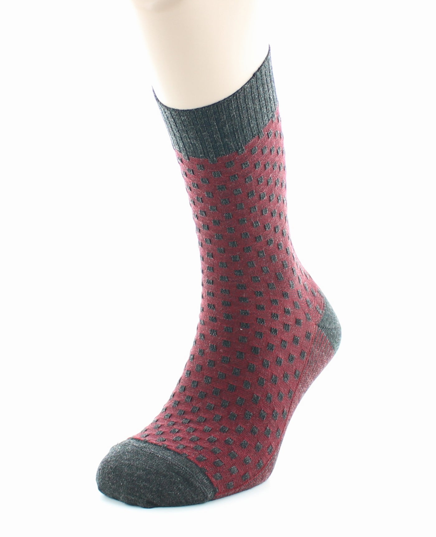 Chaussettes homme Confort Plumetis en laine peignée GRIS-ROUGE