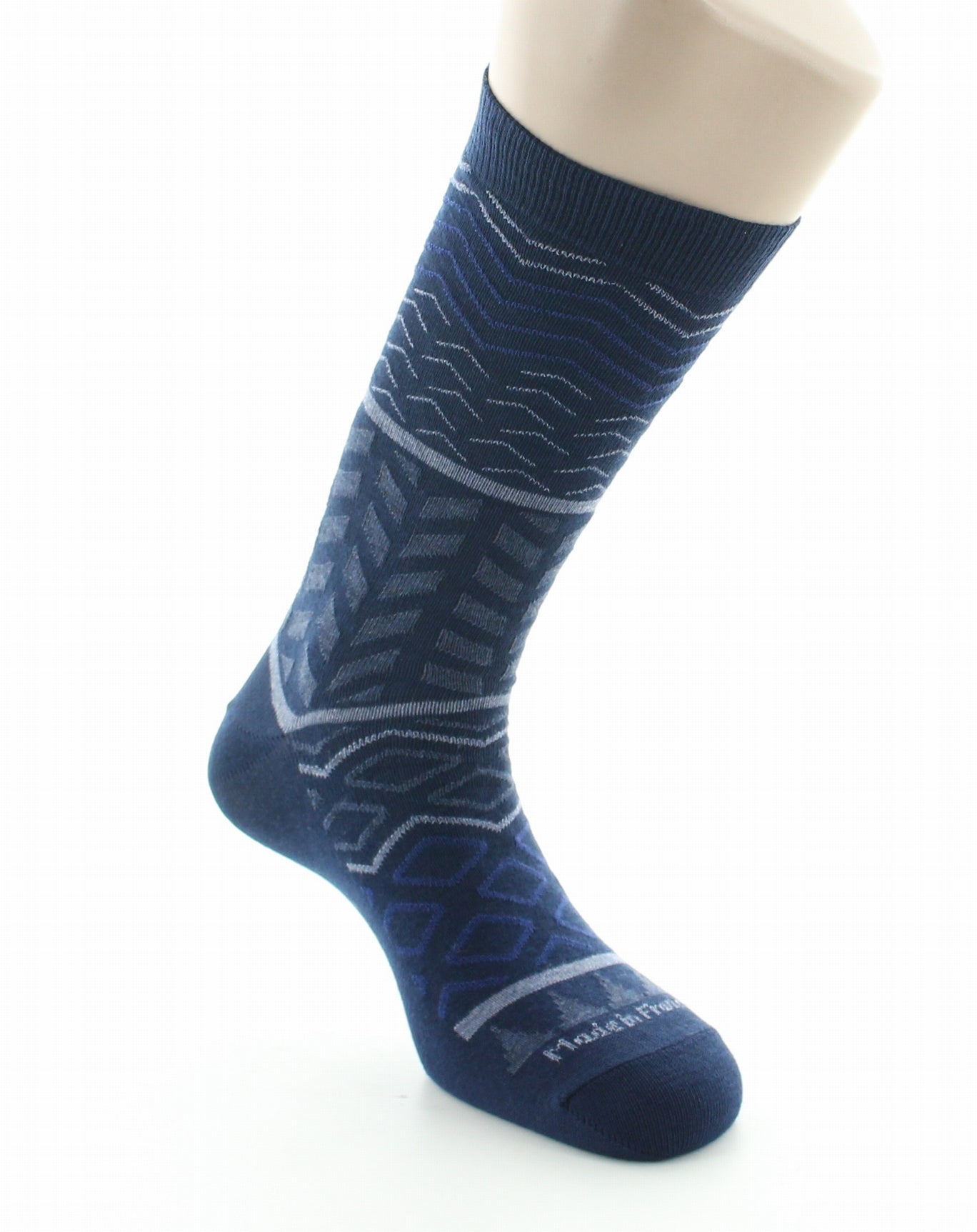 Chaussettes homme coton motifs géométriques bleu marine BLEU MARINE