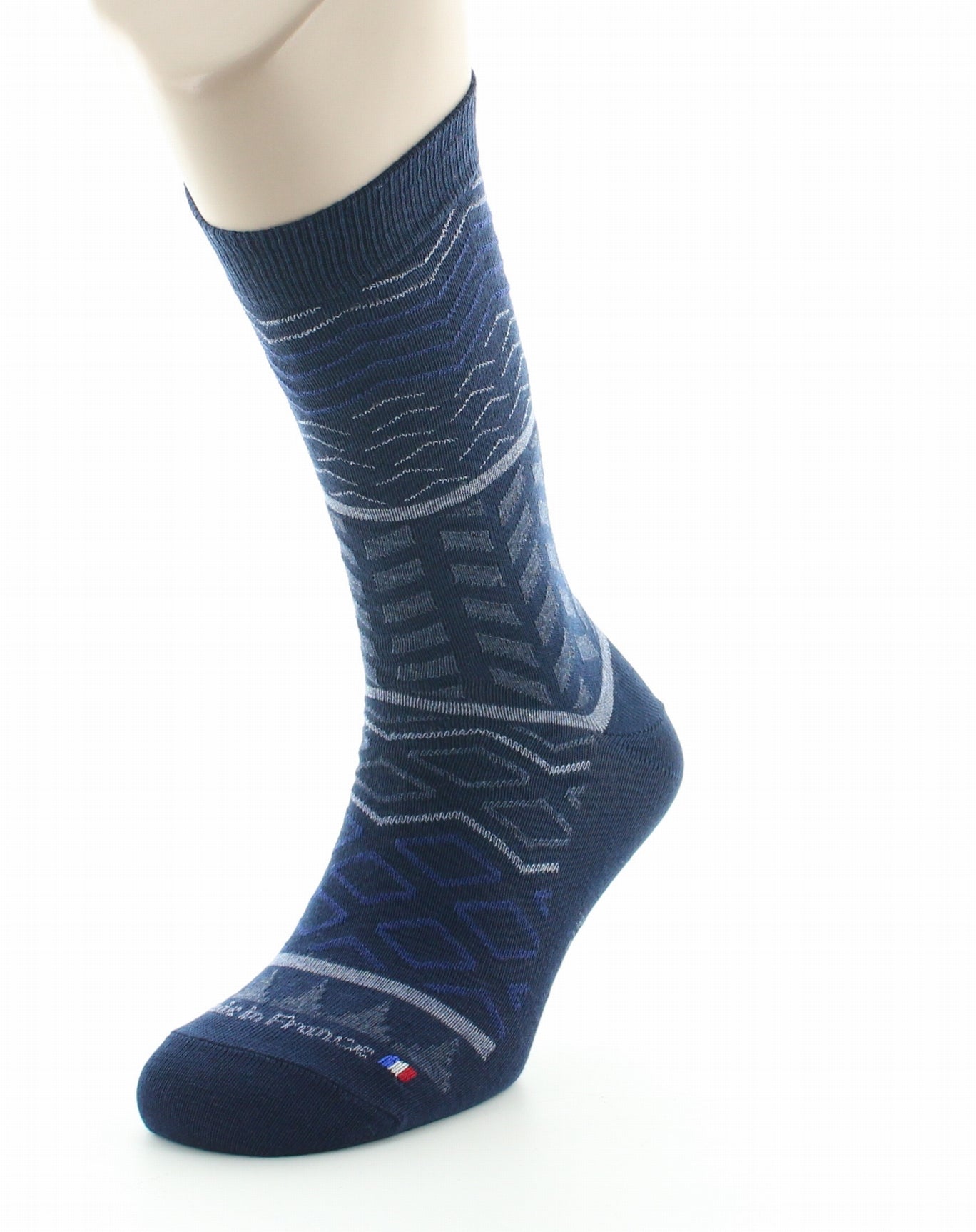 Chaussettes homme coton motifs géométriques bleu marine BLEU MARINE