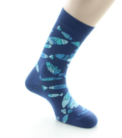 Chaussettes homme coton poissons bleus BLEU