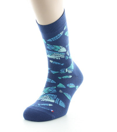 Chaussettes homme coton poissons bleus BLEU