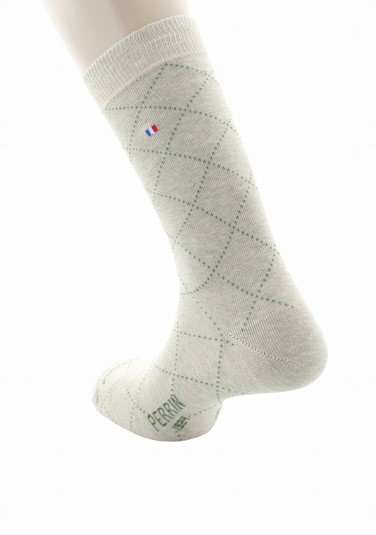 Chaussettes homme en coton à losanges Écru et Kaki - Perrin 1924 BEIGE
