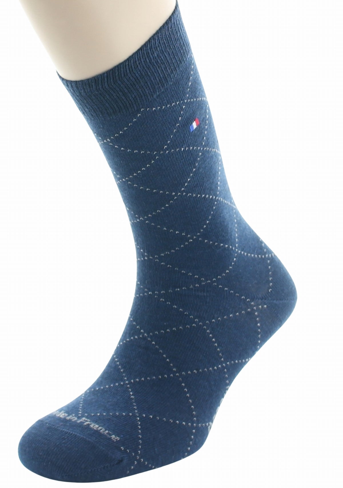 Chaussettes homme en coton à losanges Marine et Écru - Perrin 1924 MARINE