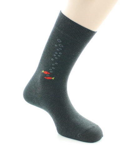 Chaussettes homme en coton peigné à baguette poissons ANTHRACITE