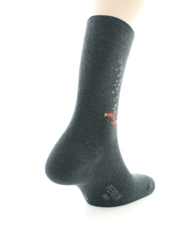 Chaussettes homme en coton peigné à baguette poissons ANTHRACITE
