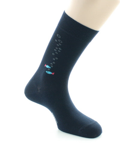Chaussettes homme en coton peigné à baguette poissons MARINE