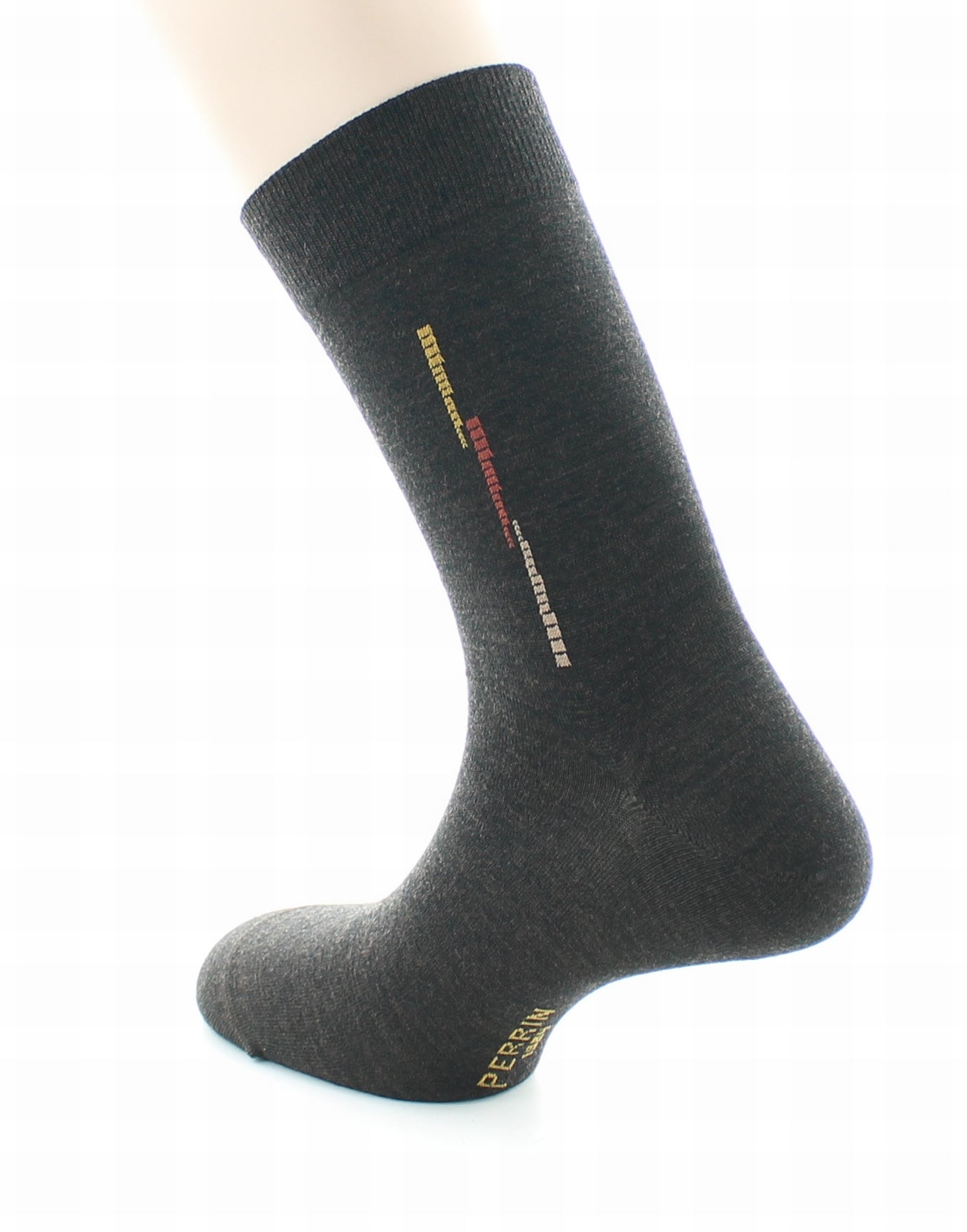 Chaussettes homme fantaisie baguette en laine peignée MARRON