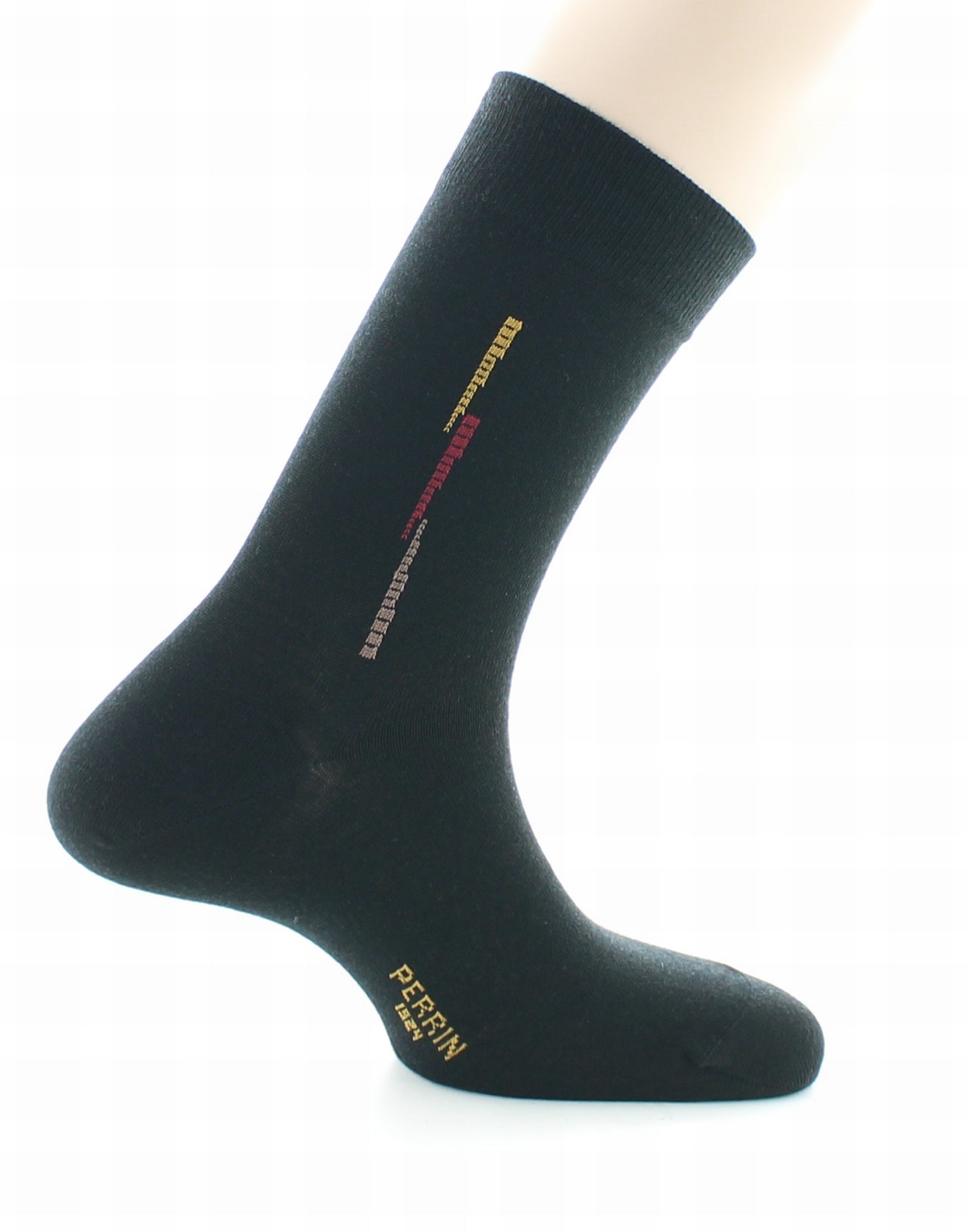 Chaussettes homme fantaisie baguette en laine peignée NOIR