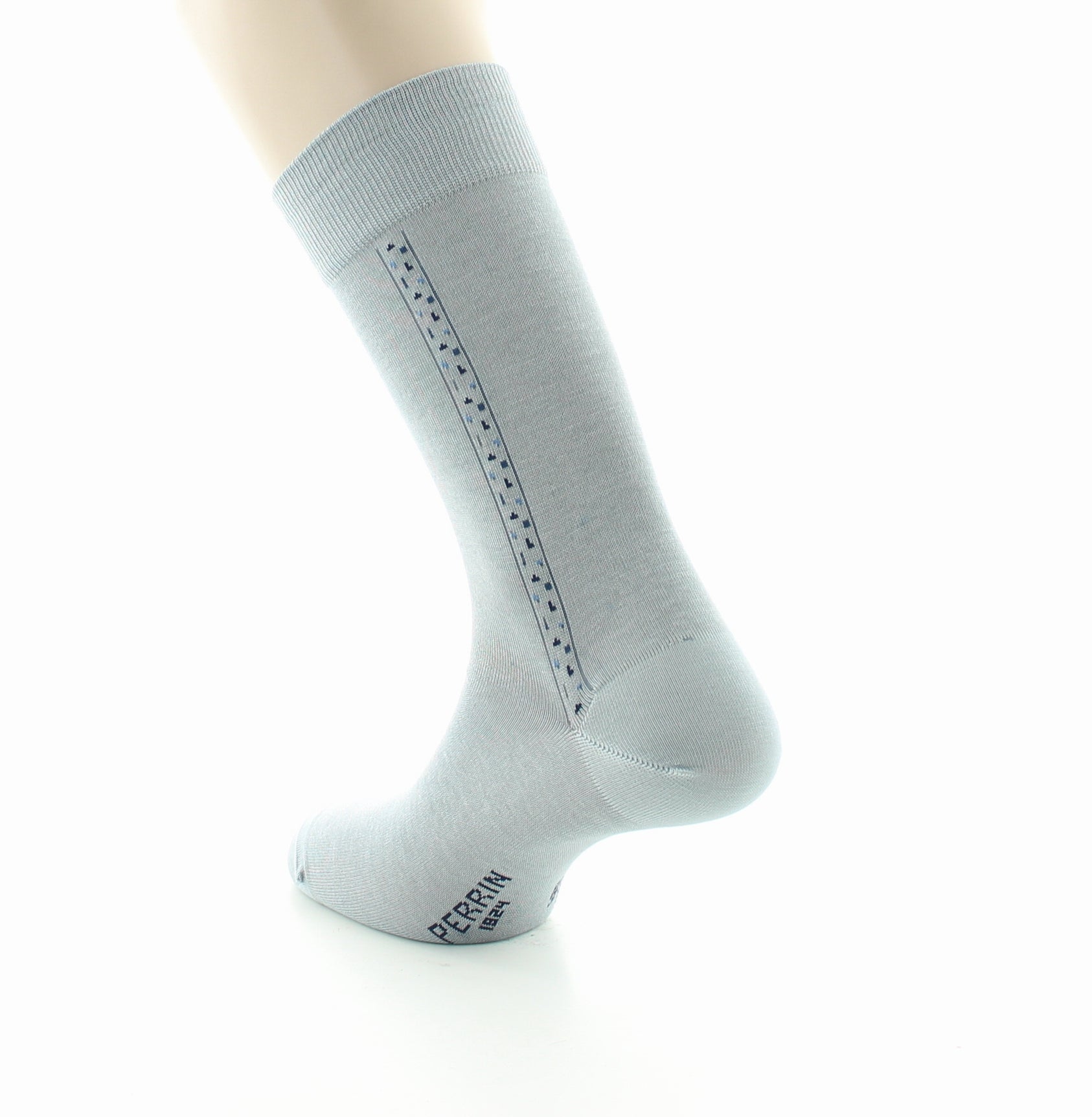 Chaussettes homme fantaisie baguette plumetis en coton fil d'Écosse GRIS
