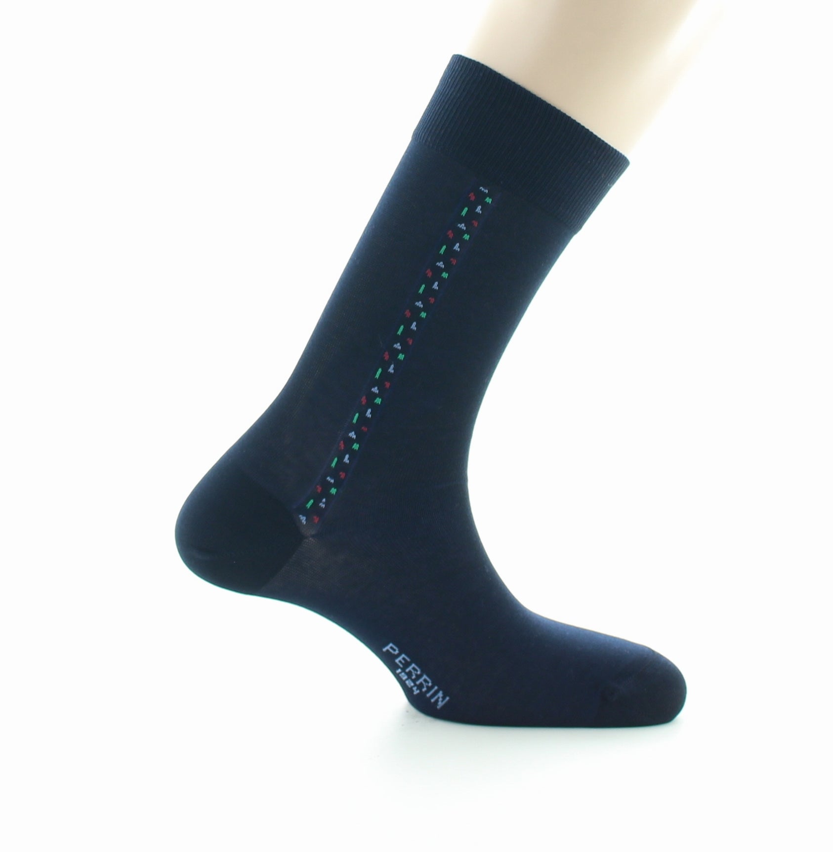 Chaussettes homme fantaisie baguette plumetis en coton fil d'Écosse MARINE