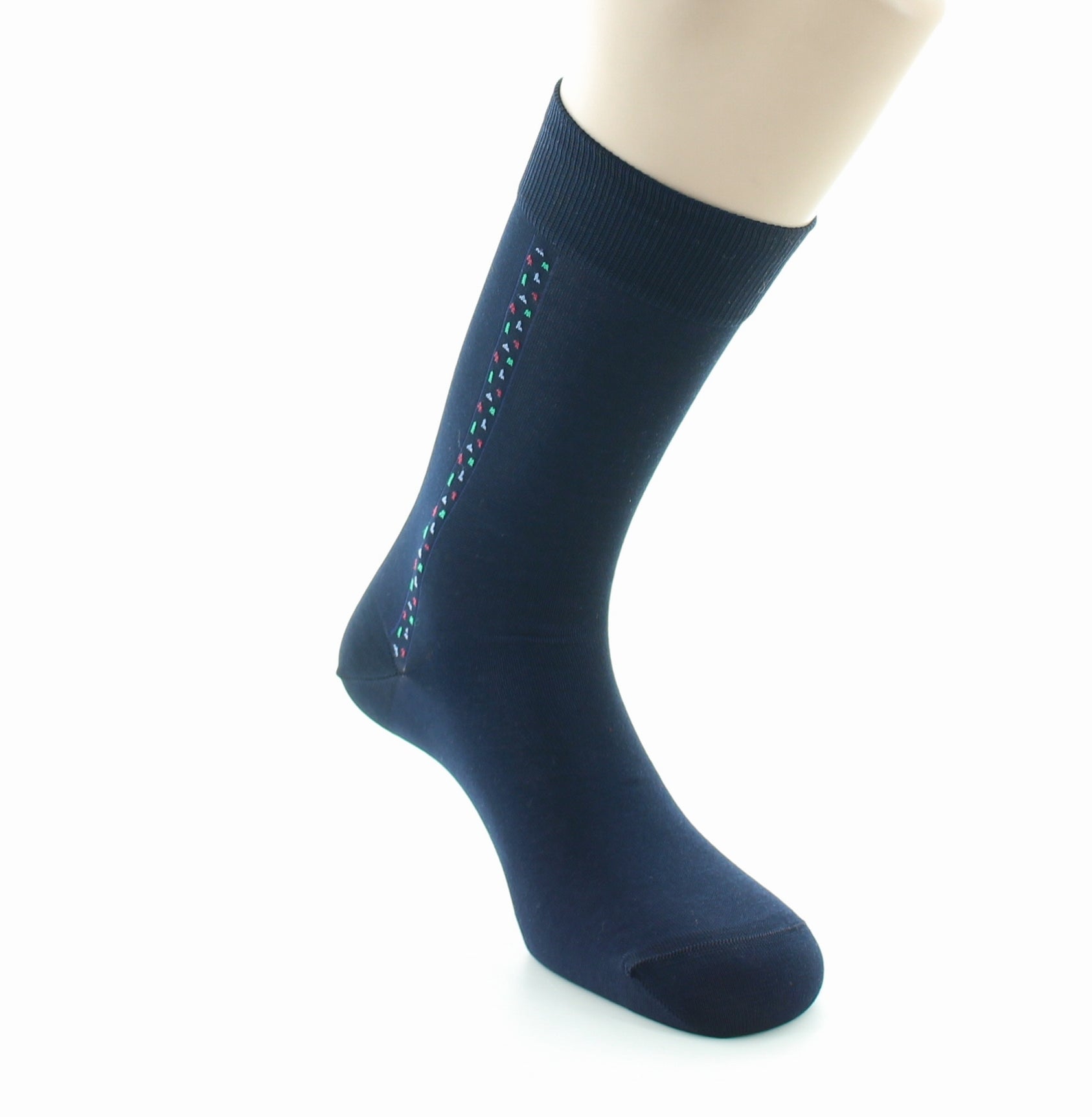 Chaussettes homme fantaisie baguette plumetis en coton fil d'Écosse MARINE