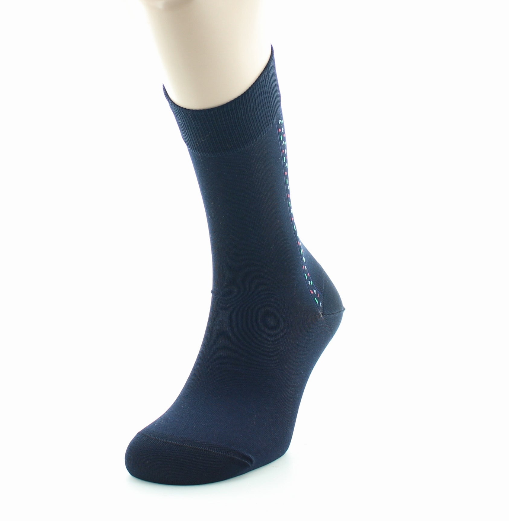 Chaussettes homme fantaisie baguette plumetis en coton fil d'Écosse MARINE