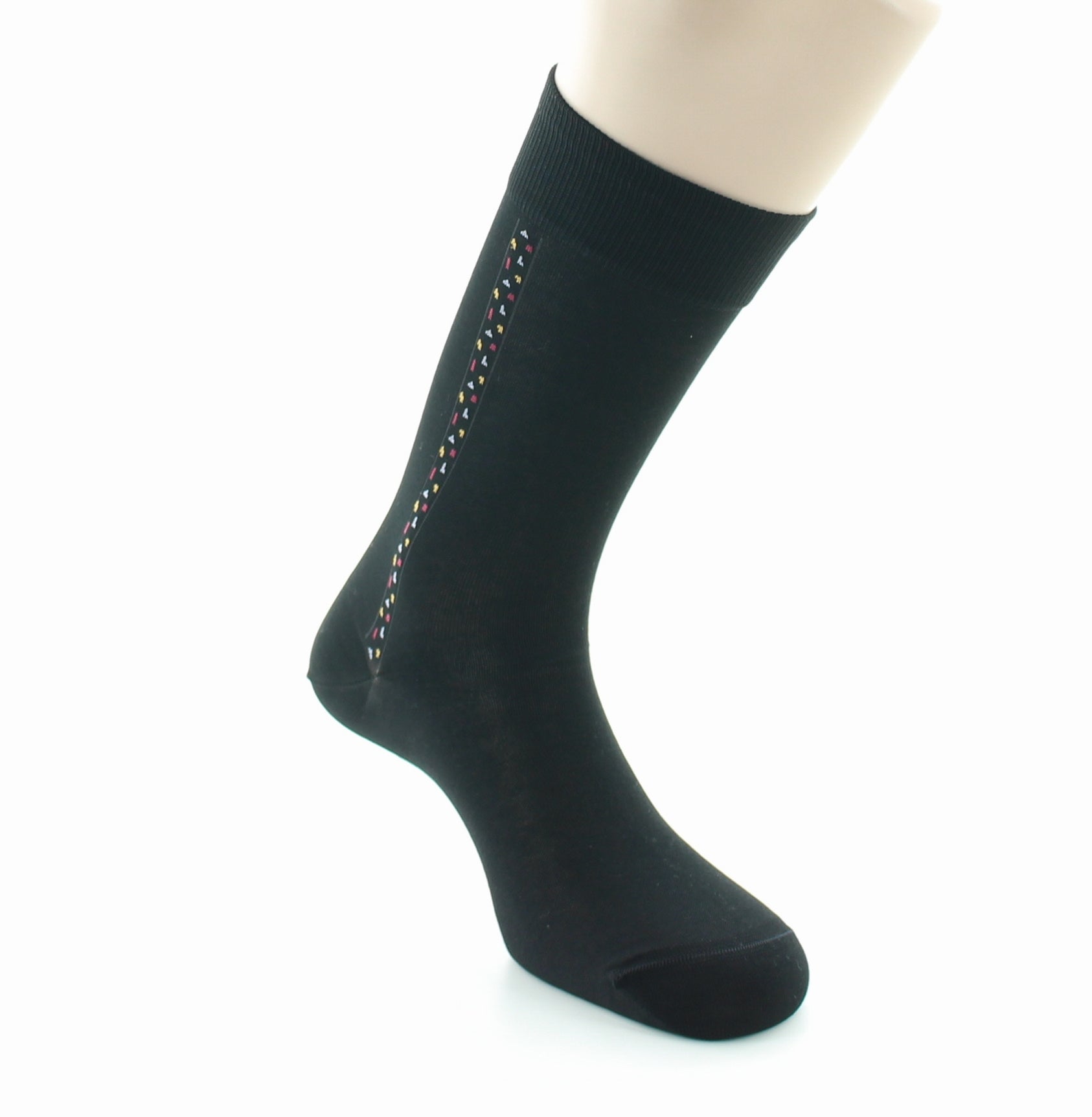 Chaussettes homme fantaisie baguette plumetis en coton fil d'Écosse NOIR