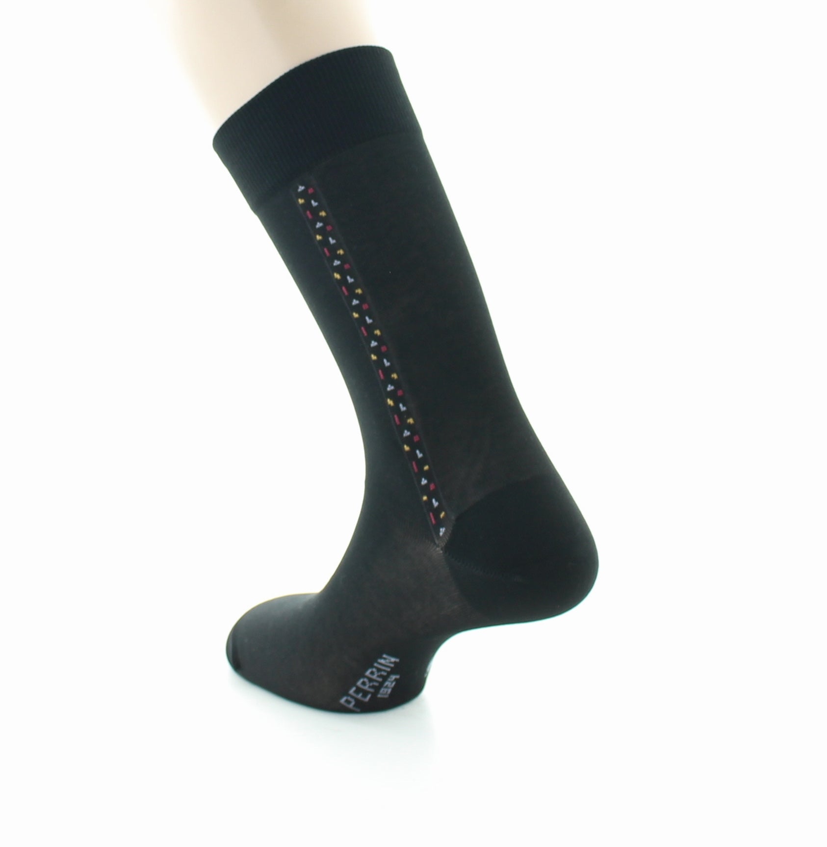 Chaussettes homme fantaisie baguette plumetis en coton fil d'Écosse NOIR