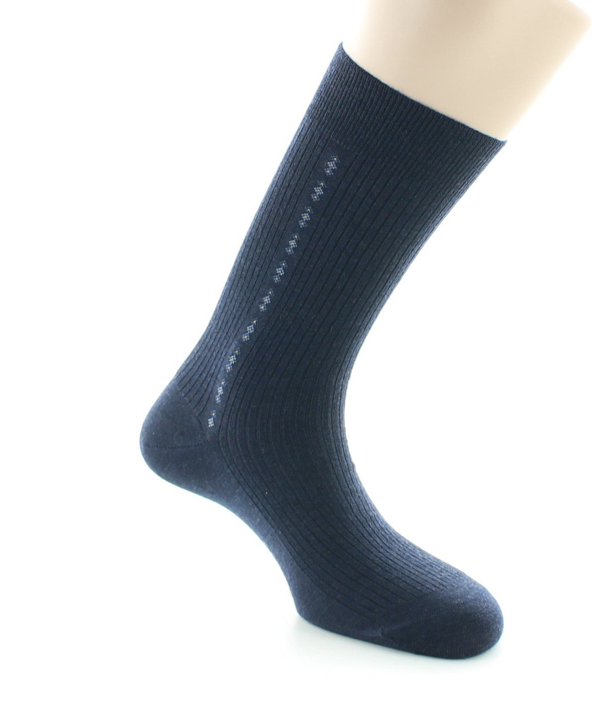 Chaussettes Homme Fantaisie Sans élastique Baguette Laine Peignée MARINE