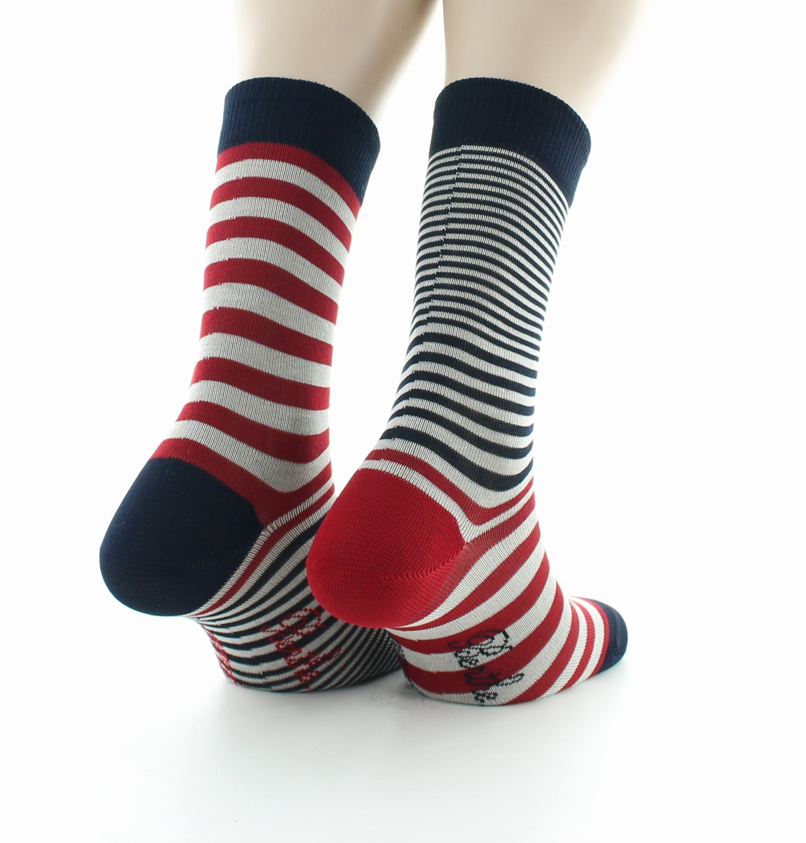 Chaussettes homme fil d'Ecosse rayures asymétrique marine rouge MARINE/ROUGE