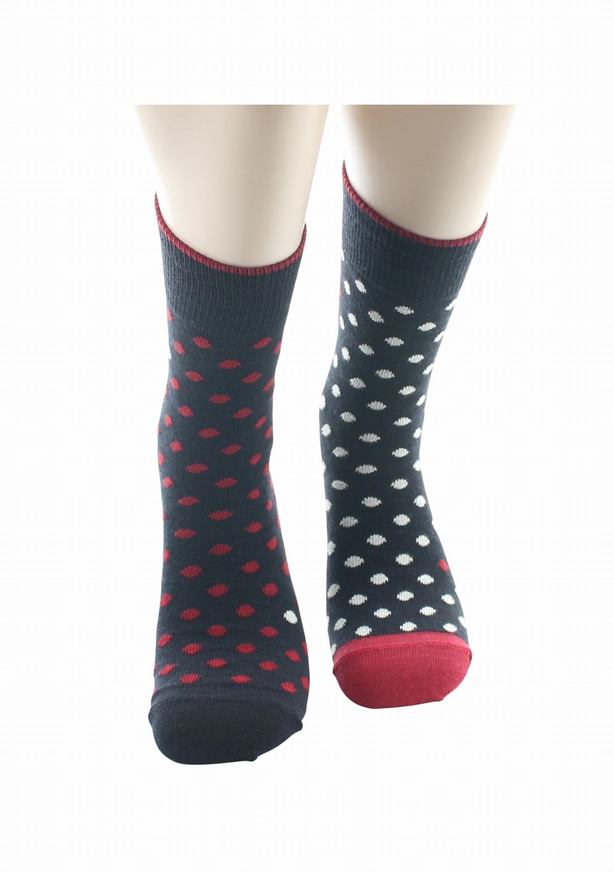 Chaussettes homme laine Berthe Pois dépareillées NOIR/ROUGE