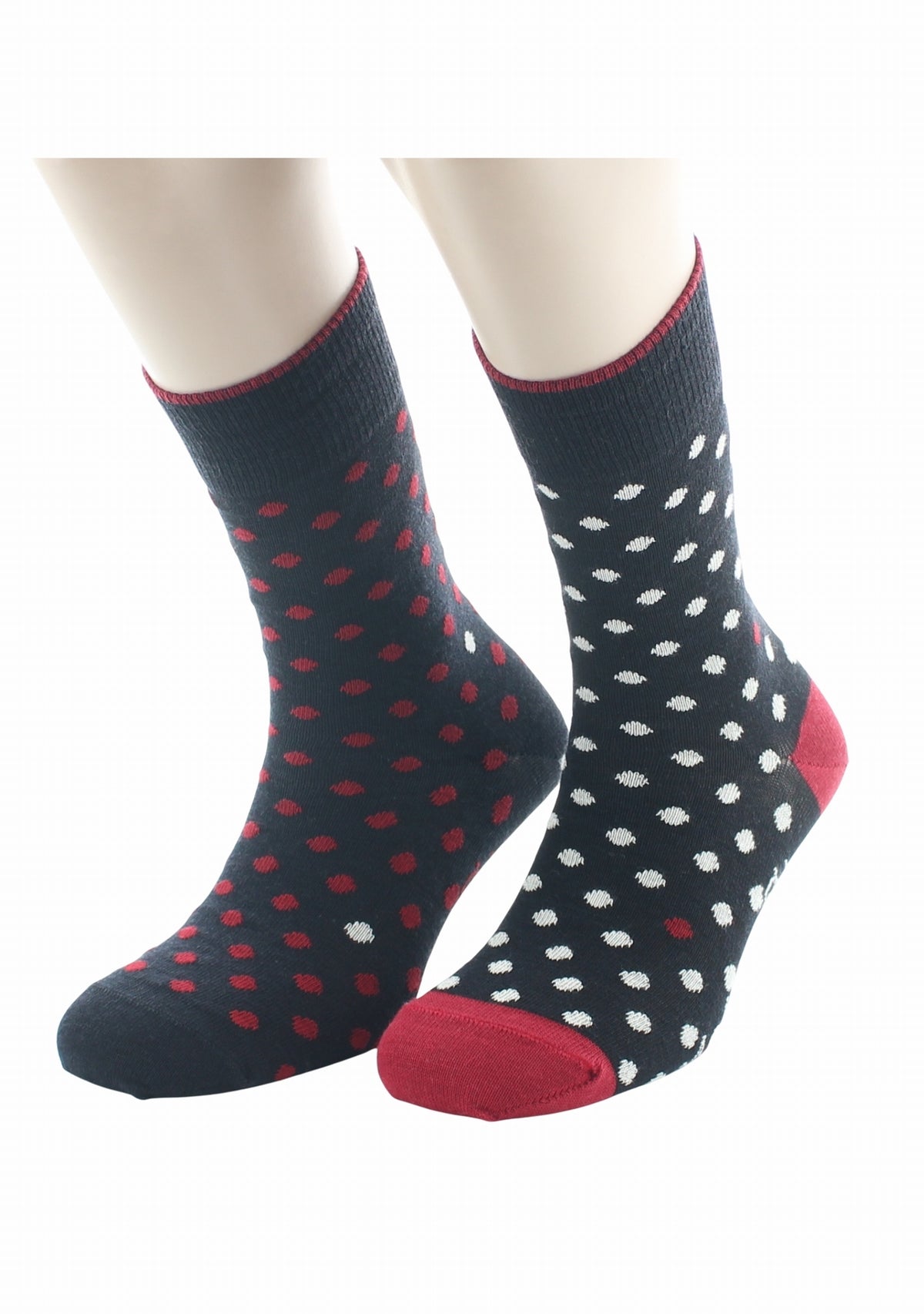 Chaussettes homme laine Berthe Pois dépareillées NOIR/ROUGE
