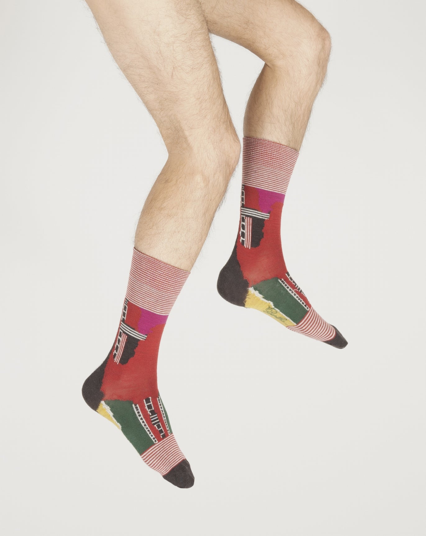 Chaussettes homme laine peignée cubisme ROUGE