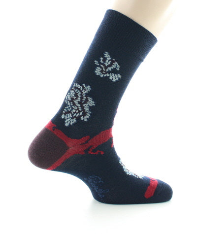 Chaussettes homme laine peignée fleurs de kimono MARINE