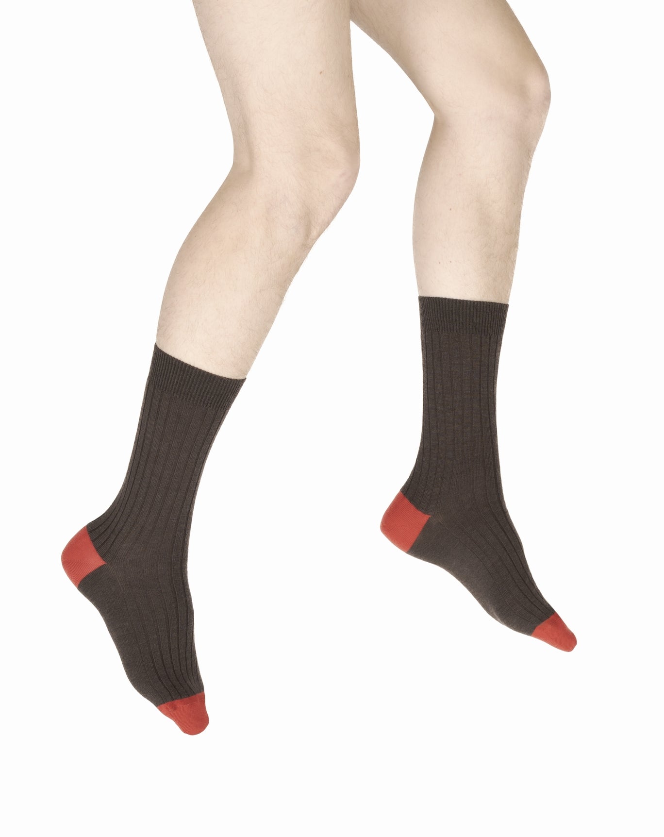 Chaussettes homme laine peignée marron et rouge MARRON/ROUGE