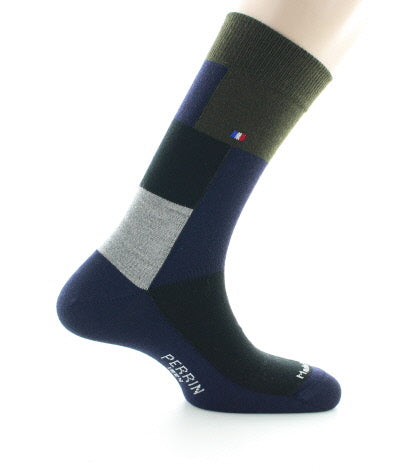 Chaussettes homme Patchwork en laine peignée MARINE/KAKI