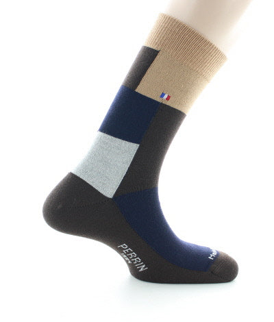 Chaussettes homme Patchwork en laine peignée MARRON/BEIGE
