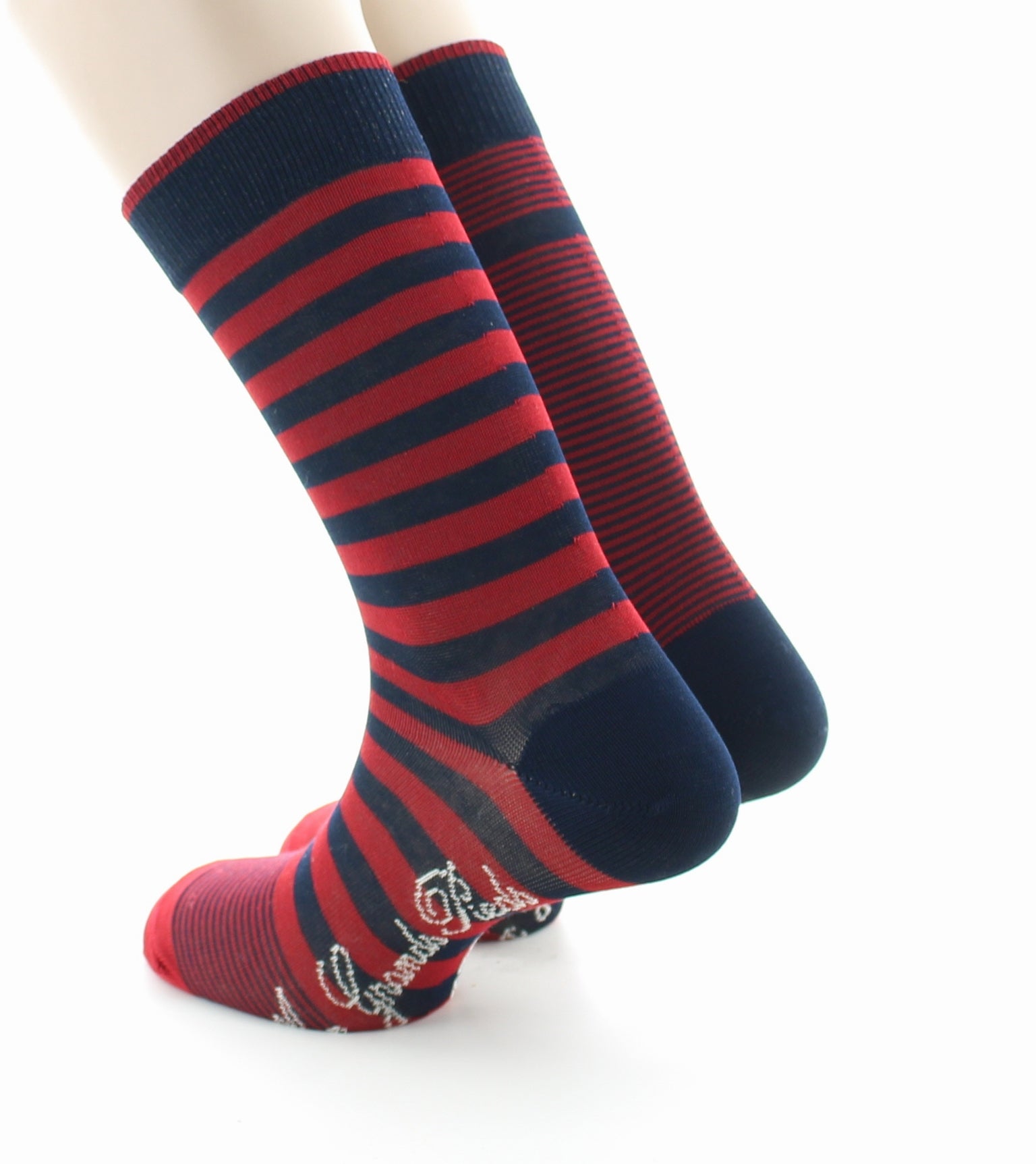 Chaussettes homme rayées asymétriques marine et rouge MARINE-ROUGE