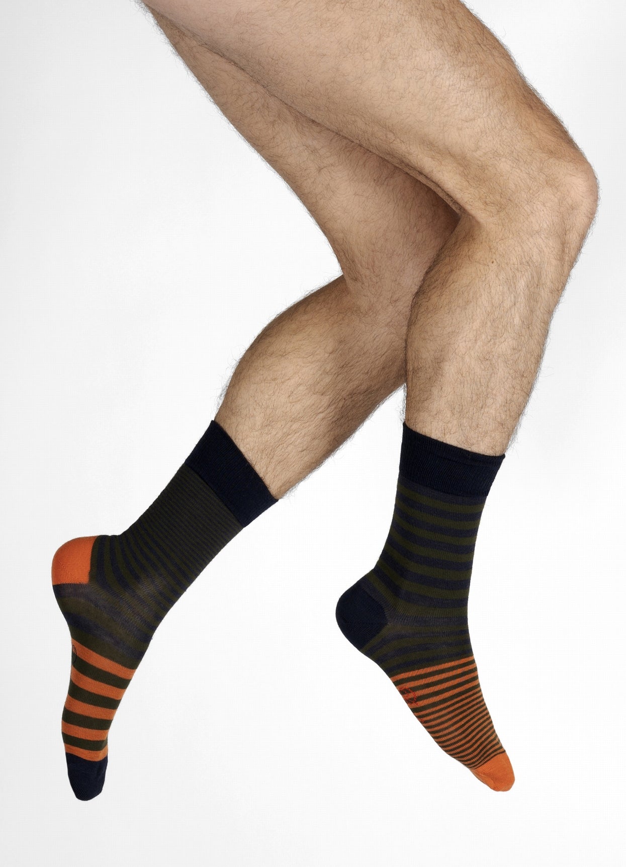 Chaussettes Homme Rayures Asymétriques kaki et marine MARINE/KAKI/ORANGE