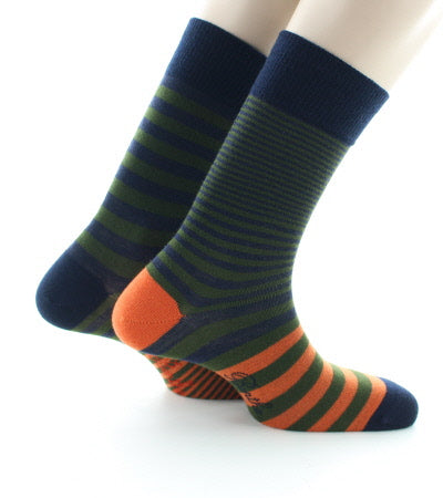 Chaussettes Homme Rayures Asymétriques kaki et marine MARINE/KAKI/ORANGE