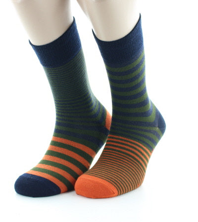 Chaussettes Homme Rayures Asymétriques kaki et marine MARINE/KAKI/ORANGE