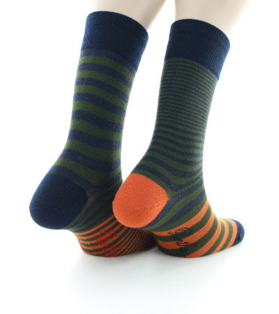 Chaussettes Homme Rayures Asymétriques kaki et marine MARINE/KAKI/ORANGE