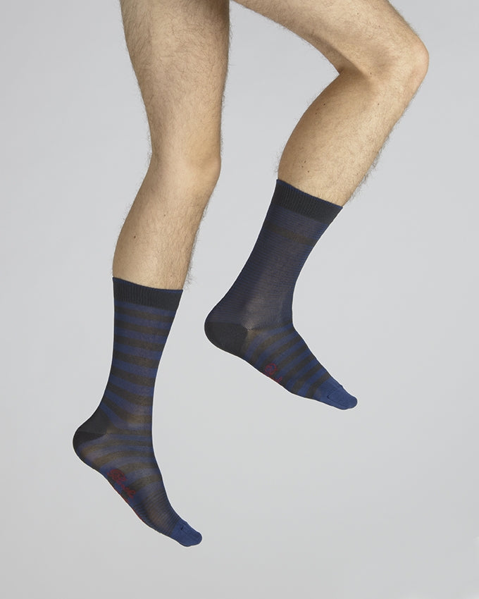 Chaussettes rayées asymétriques Anthracite et Bleu ANTHRACITE-BLEU