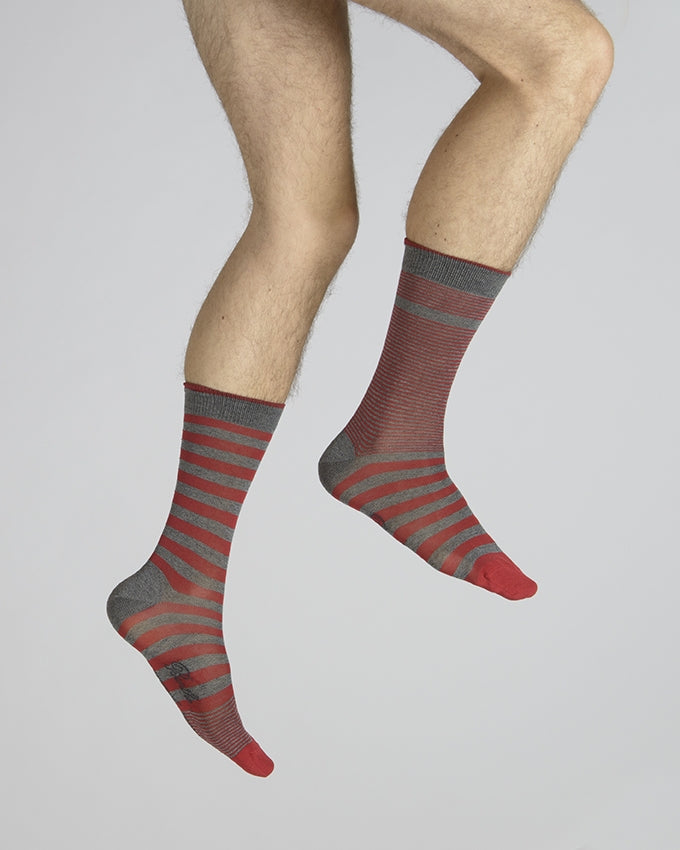 Chaussettes rayées asymétriques Gris et Rouge GRIS-ROUGE