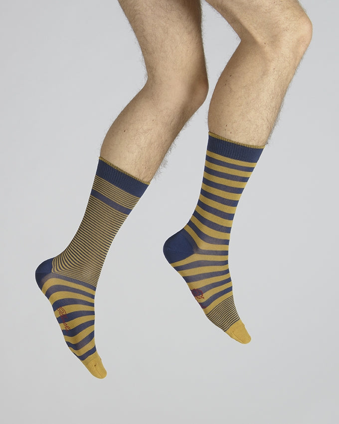 Chaussettes rayées asymétriques Marine et Jaune MARINE-JAUNE