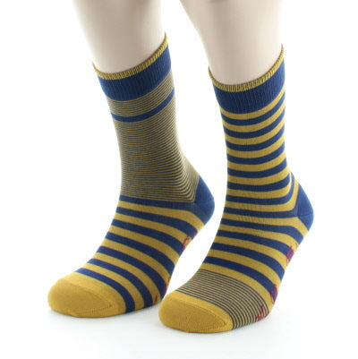 Chaussettes rayées asymétriques Marine et Jaune MARINE-JAUNE