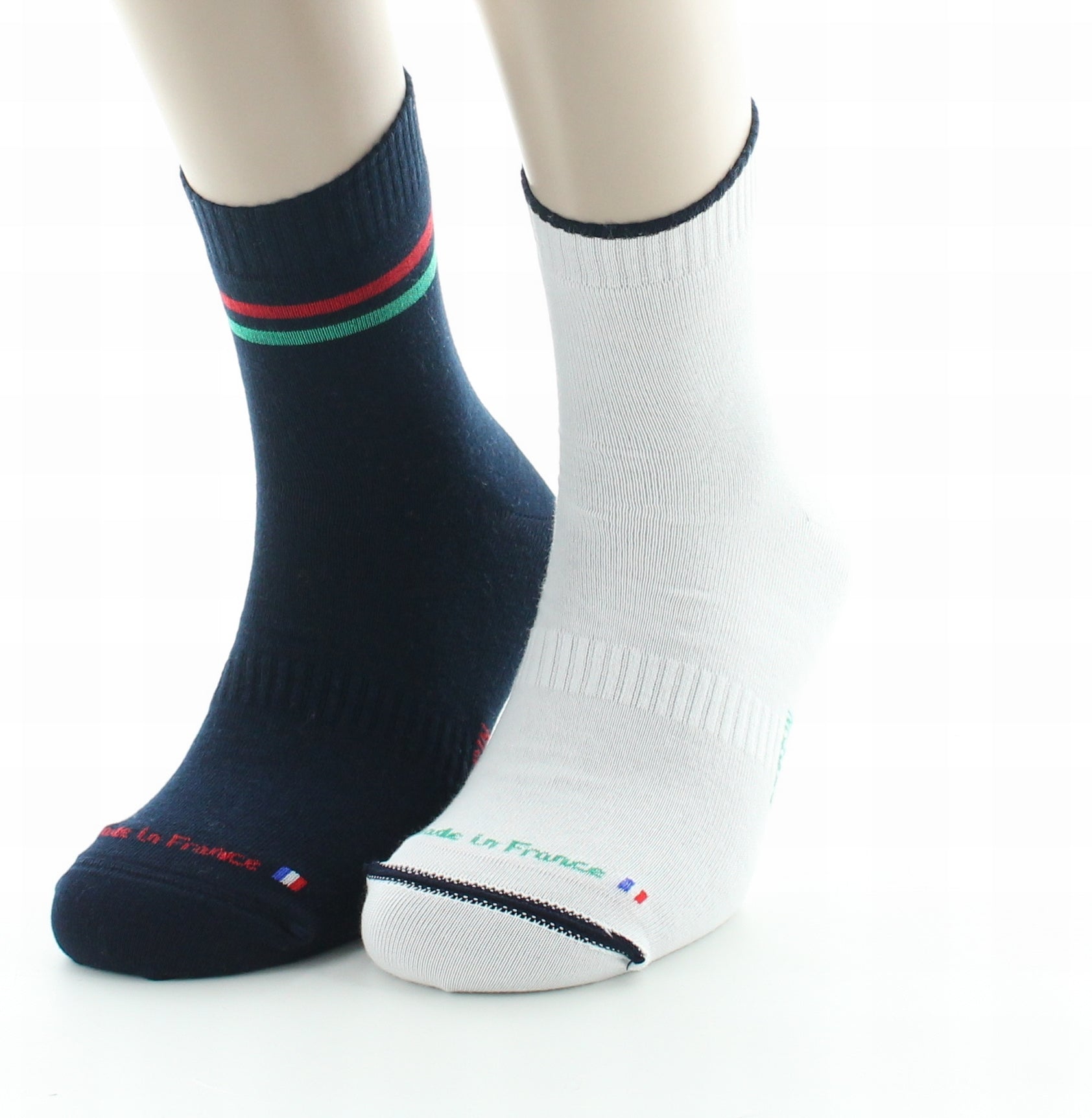 Chaussettes réversibles de sport mixtes coton MARINE/VERT