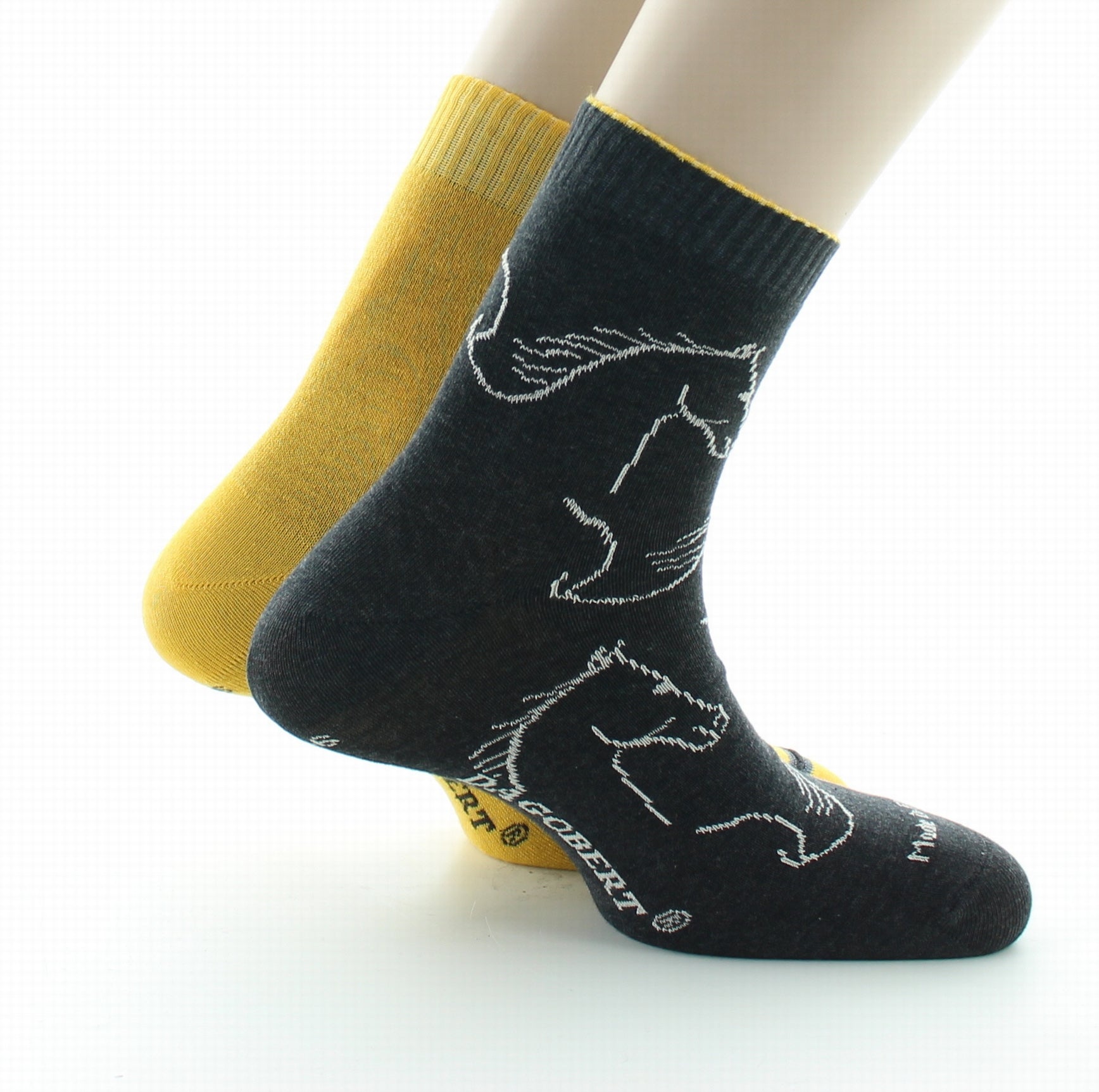 Chaussettes réversibles homme coton cheval anthracite et jaune ANTHRACITE/JAUNE