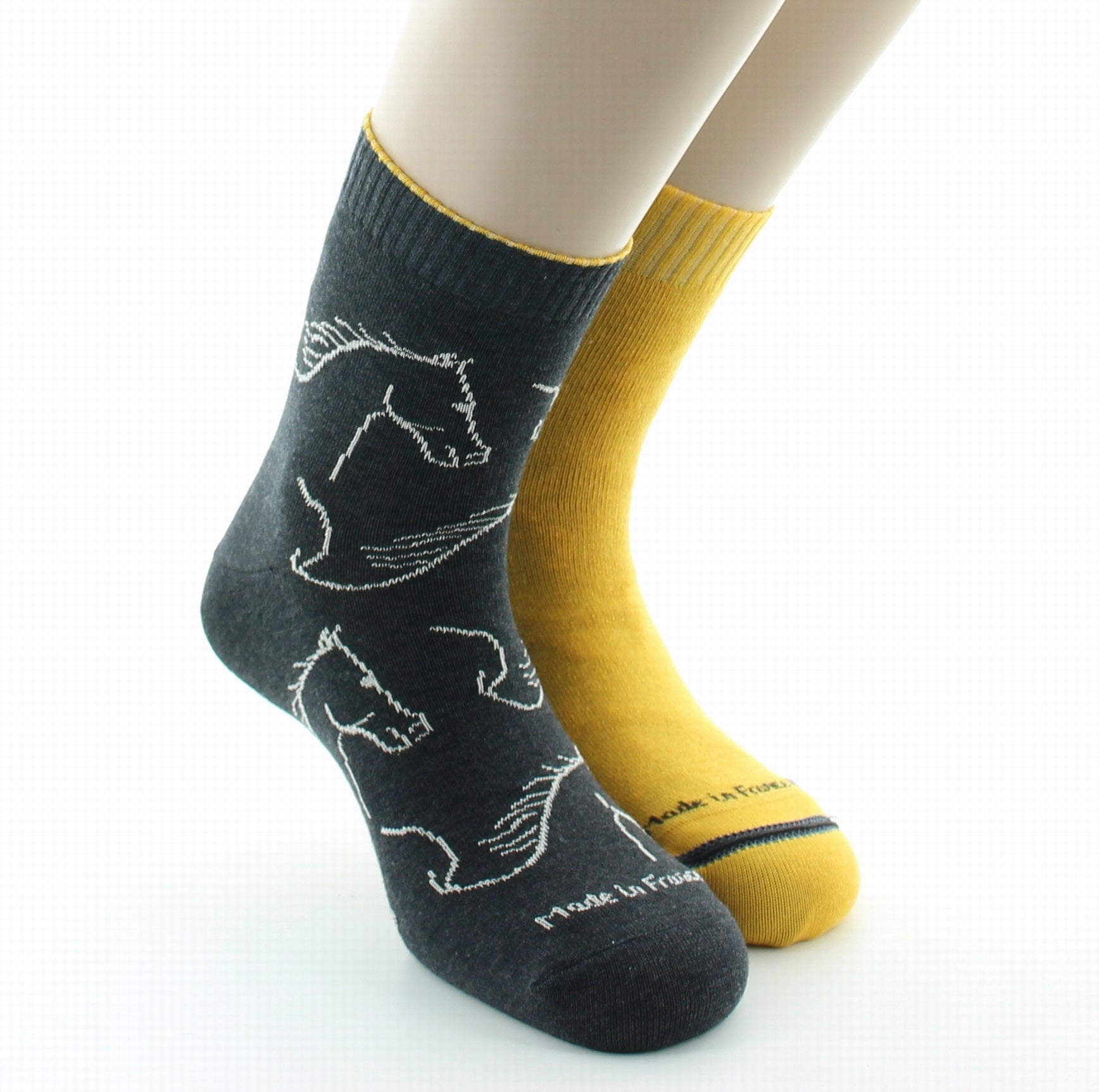 Chaussettes réversibles homme coton cheval anthracite et jaune ANTHRACITE/JAUNE