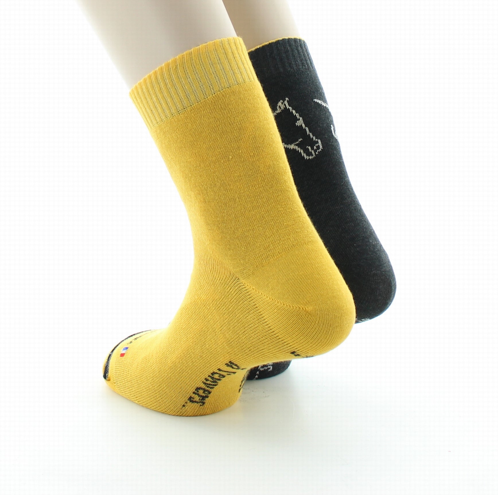 Chaussettes réversibles homme coton cheval anthracite et jaune ANTHRACITE/JAUNE