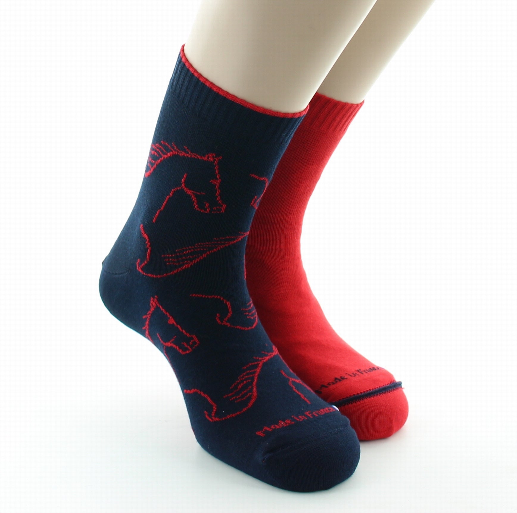 Chaussettes réversibles homme coton cheval marine et rouge MARINE/ROUGE