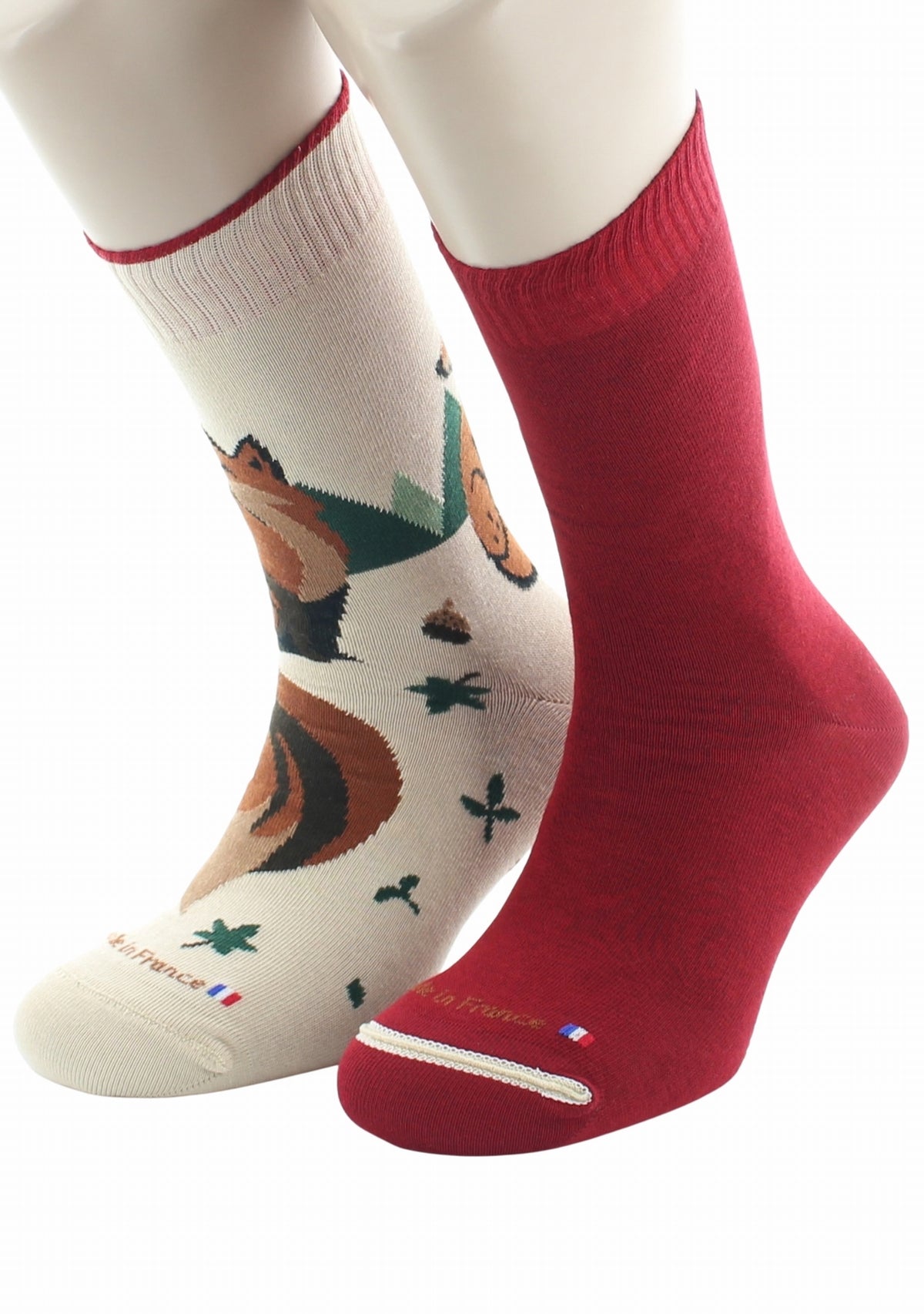Chaussettes réversibles homme en coton Renard Beige/Rouge BEIGE