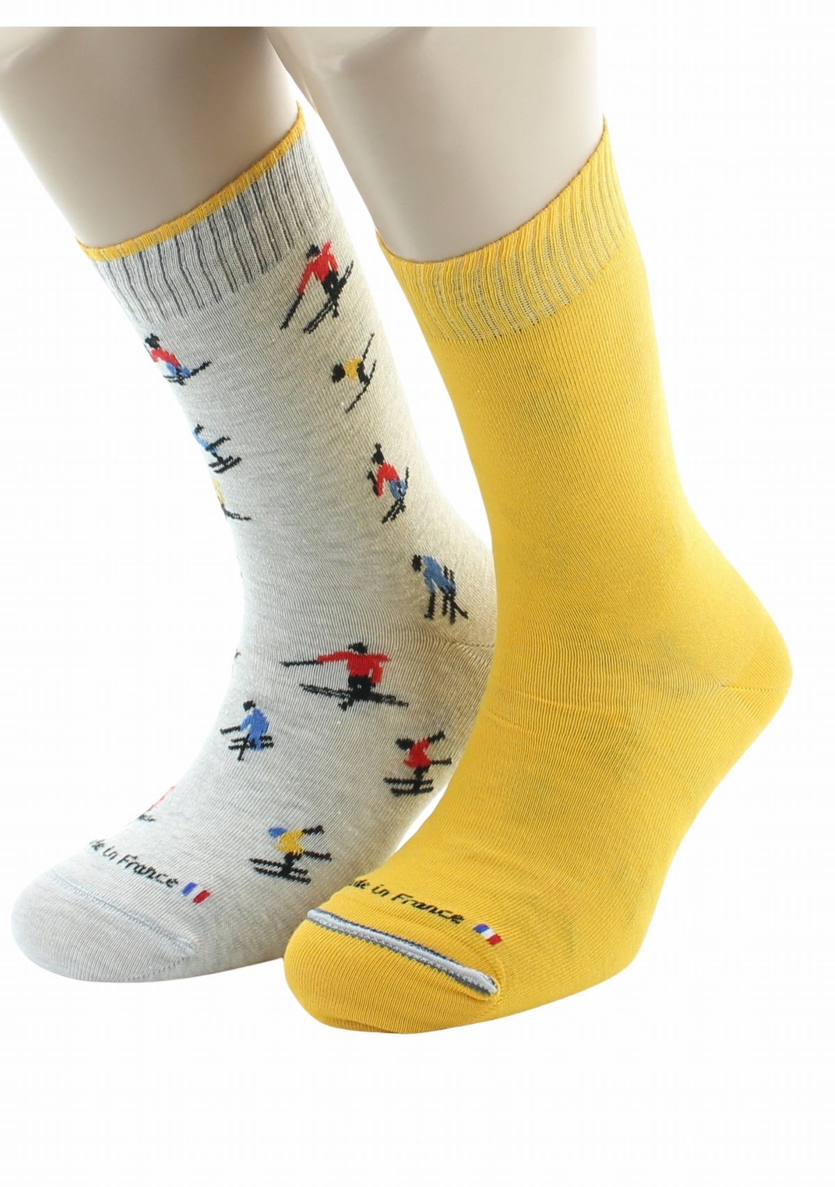Chaussettes réversibles homme en coton Ski Gris clair/Jaune GRIS CLAIR
