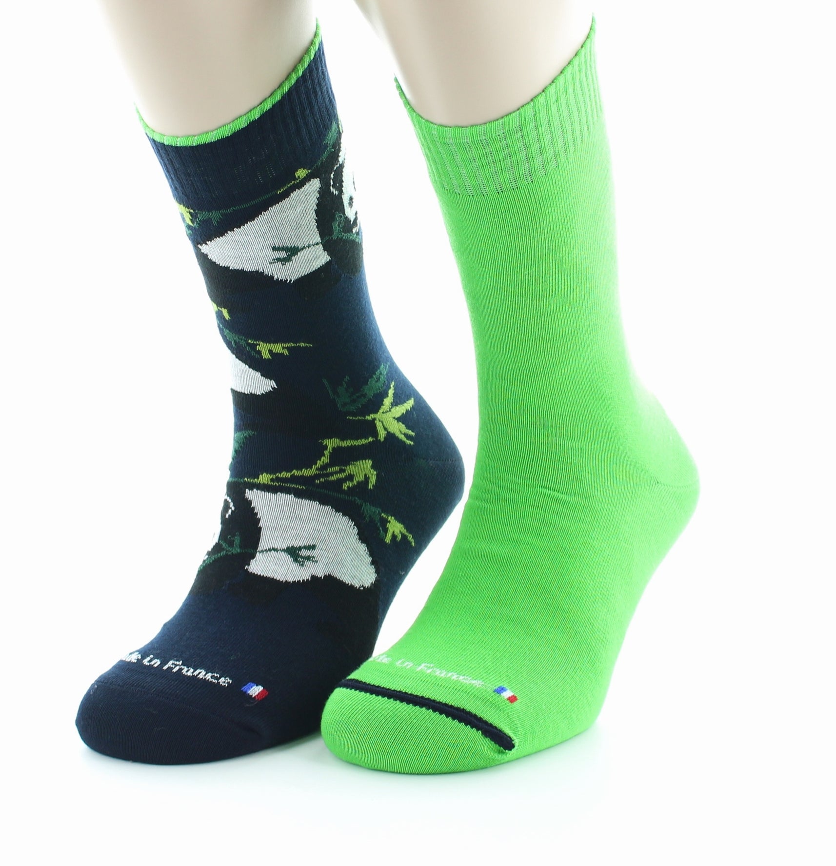 Chaussettes Réversibles Panda Marine intérieur Vert Chlorophyle MARINE/VERT